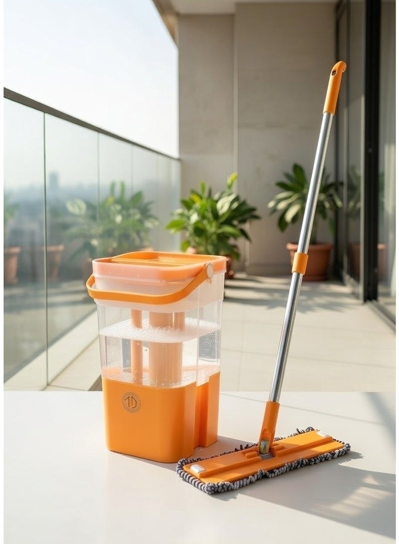 Smart anti-break cleaning bucket with flat mop and hands-free wringing system – orange - Image 2
